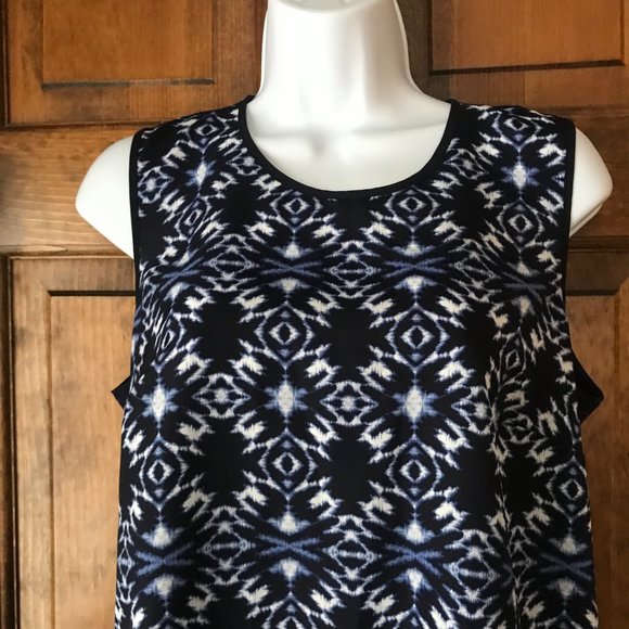 Vince Camuto Navy w/Ivory Geometric Sleeveless Pullover Top Petite Medium - Picture 2 of 12